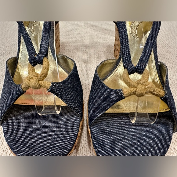 New Nina Denim Wedge Sandals with Braided Straw Wedge Bottoms~Size 7.5 - Picture 11 of 16